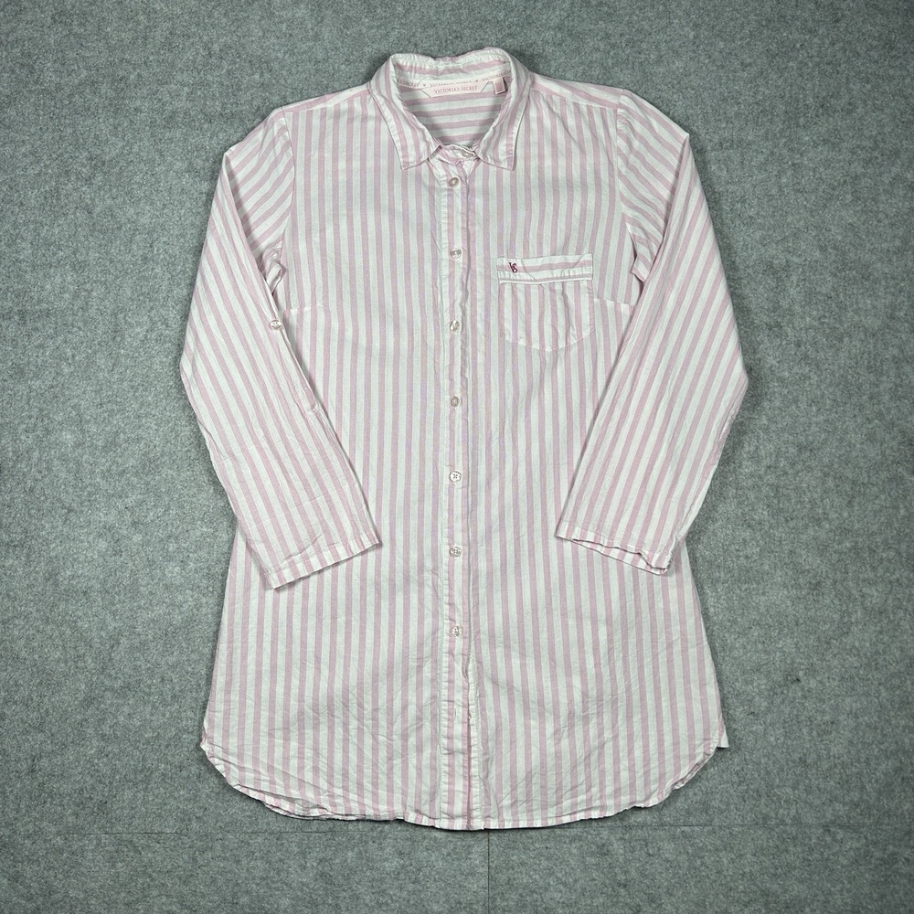 Victoria's Secret Signature Striped Button down Small Sleep shirt Pink Nightgown